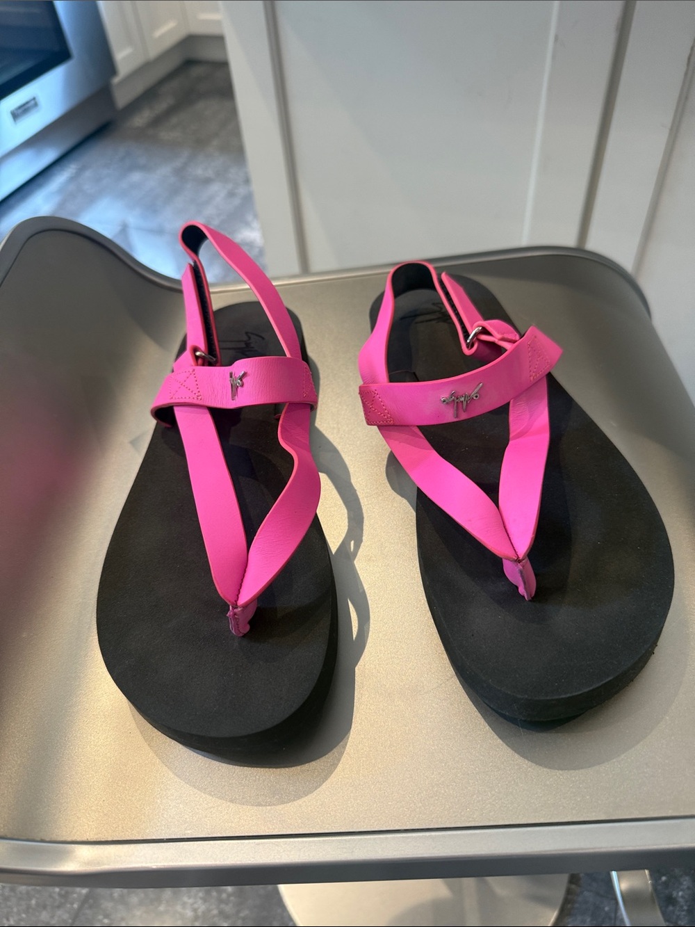 Giuseppe Zanotti Neon Pink Strap leather with black rubber foot bed